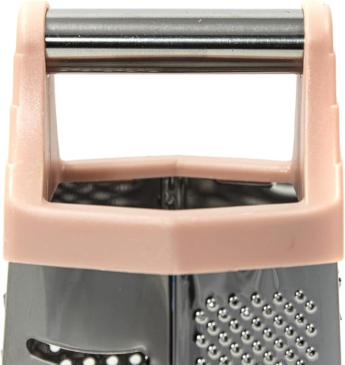 Beille 6 Side Stainless Steel Grater Top Handle Zester Slicer 7.75 Inch, Pink