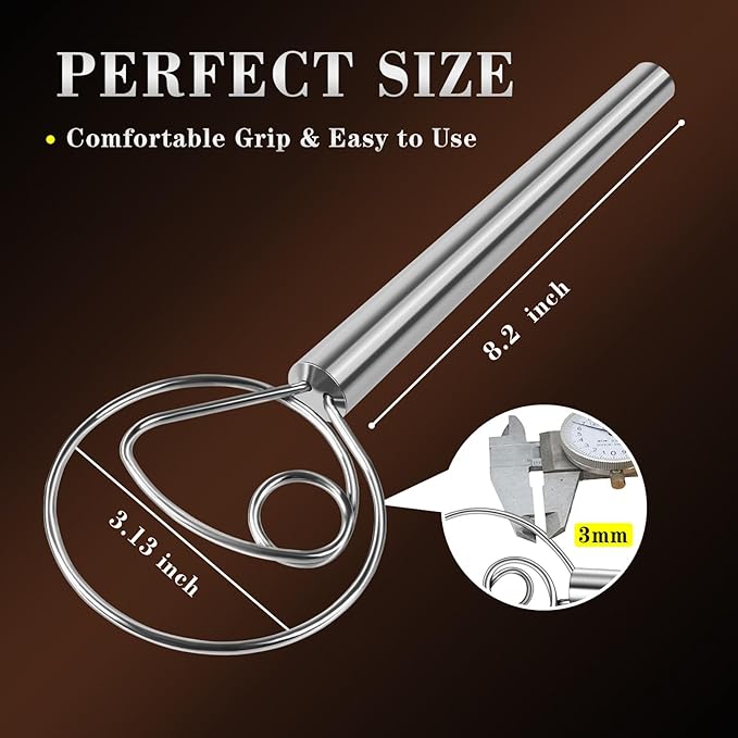 TEEVEA Danish Dough Whisk Stainless Steel Hook Dutch Bread Mixer for Sourdough Baking Tools