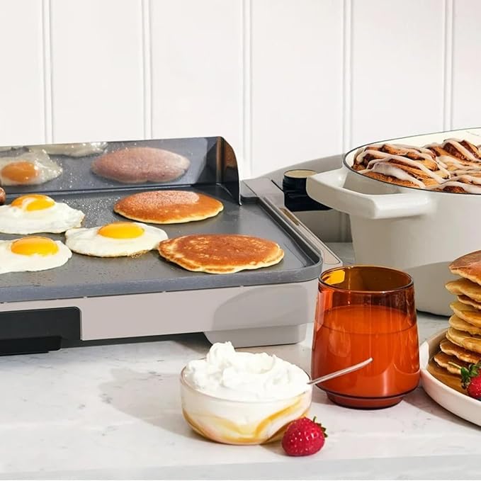 Electric Griddle 12x22 Inch with Backsplash, Nonstick Cooking Surface, Adjustable Temperature Control (Porcini Taupe)