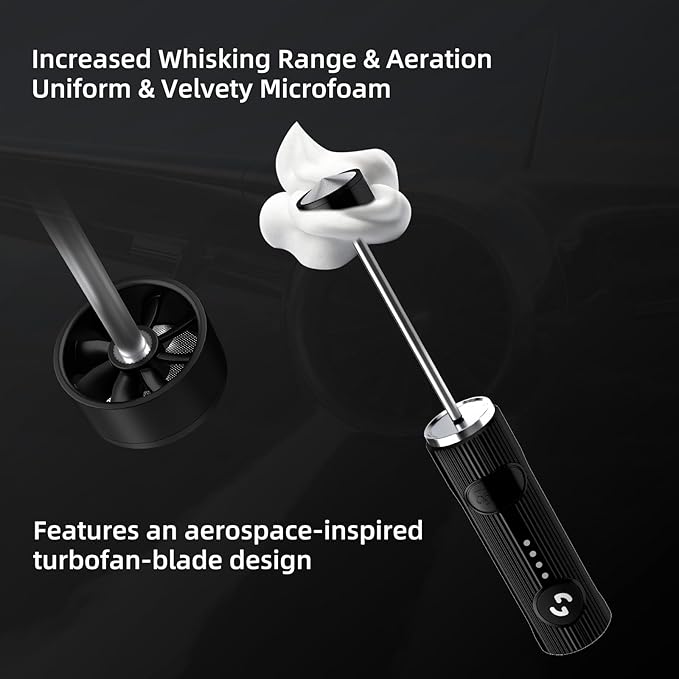 Bincoo Performance Milk Foamer - Dual Speed, Waterproof, Stainless Steel, Ultra Fast Handheld Drink Mixer - Create Barista Microfoam in 40 Seconds for Latte, Cappuccino & Coffee at Home (Pink)