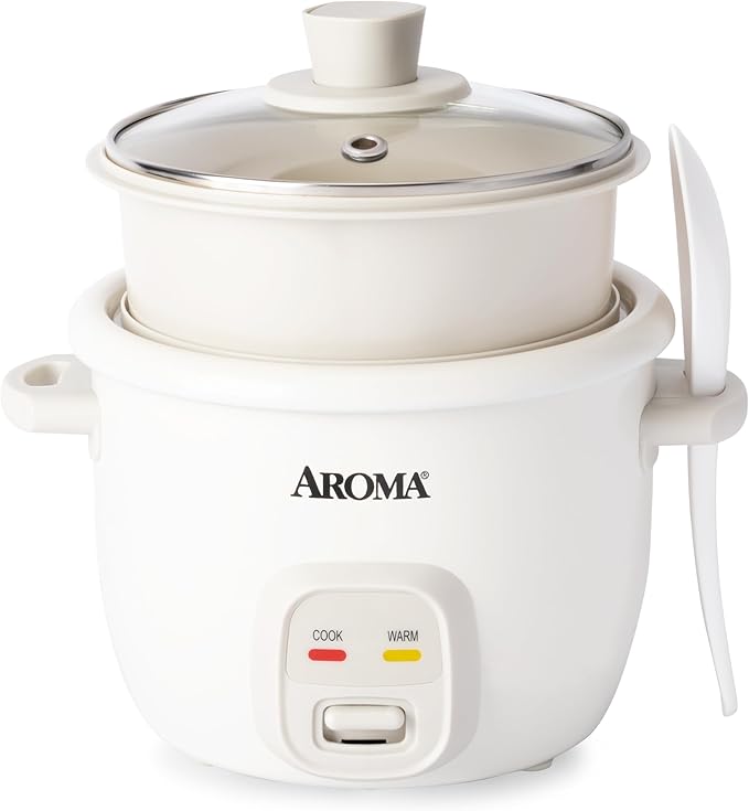 AROMA® CoreCoat Rice Cooker with Pop-Up Food Steaming Basket (4 Cups Cooked, 2 Cups Uncooked, 1 Qt)