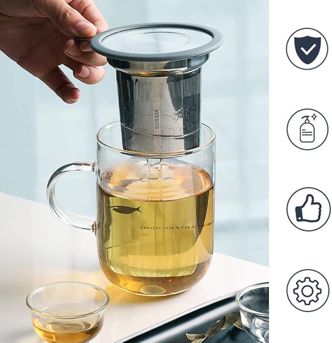 Tea Infuser, Extra Fine Mesh Tea Strainer with Silicone Lid, 304 Stainless Steel Tea Infusers for Loose Tea, Tea Steeper Basket Filter for Teapot, Mug, Cup