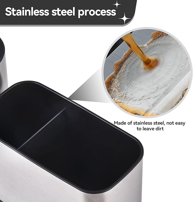 Kitchen Dish Soap Dispensers, Bathroom Soap Dispensers with Storage and Brush, Stainless Steel Sink Organizer with Caddy, Sponge Holder for Countertop Kitchen Bathroom