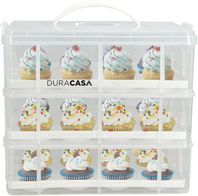 Cupcake Carrier, Cupcake Holder | Premium Upgraded Model Holds Cupcakes Steadier | Store up to 36 Cupcakes or Muffins | Stacking Cupcake Storage Container | Use 1,2, or 3 Tiers (White)