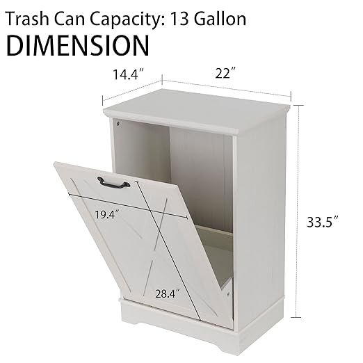 13 Gallons Tilt Out Trash Can Cabinet, Wooden Trash Can Cabinet Tilt Out Pet Proof Hidden Garbage Cabinet for Kitchen, Antique White