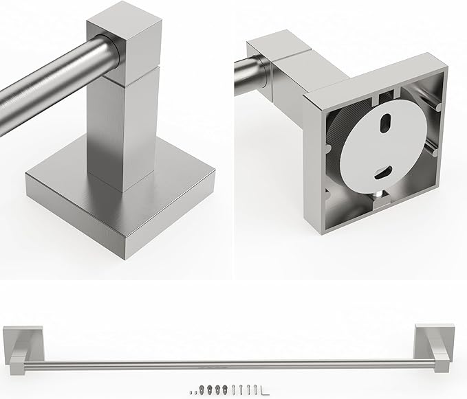 RUACQ Brushed Nickel Towel Bar 24 inch, 304 Stainless Steel Towel Racks for Bathroom Wall Mounted, Heavy Duty Bath Towel Rod with Square Base(Brushed Nickel)