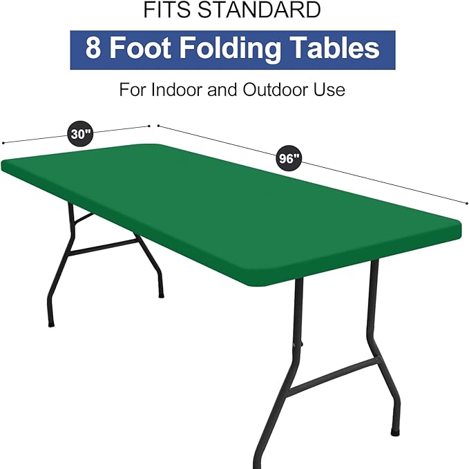 homing Rectangle Table Cloth Cover, Waterproof Polyester Elastic Fitted Tablecloth, Fits for 8 Foot Folding Tables, Washable Table Protector for Christmas, Holiday, Party (Hunter Green, 30" x 96")
