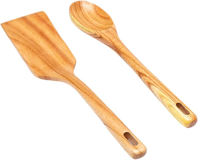 Wooden Spoons for Cooking, Wooden Cooking Spatula Turner and Spoon Set, 2-Piece, Sturdy, Lightweight and Heat Resistant