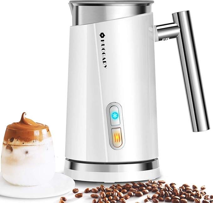 Huogary Milk Frother, Milk Frother and Steamer for Milk Foam & Hot Milk(4.5oz/10.5oz), Electric Milk Frother and Warmer for Homemade Latte, Cappuccinos, Macchiato, 120V, White