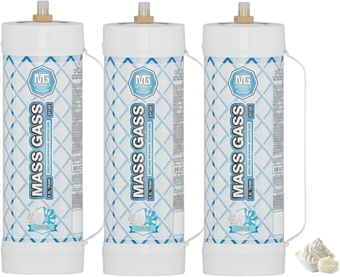 MassGass Whipped Cream Chargers, 3.3L Tanks, 2112g Whip Cream Charger Cylinder Unflavored Food Grade 99.99% Pure(3 Cylinders)