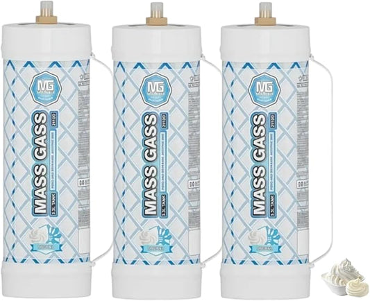 MassGass Whipped Cream Chargers, 3.3L Tanks, 2112g Whip Cream Charger Cylinder Unflavored Food Grade 99.99% Pure(3 Cylinders)