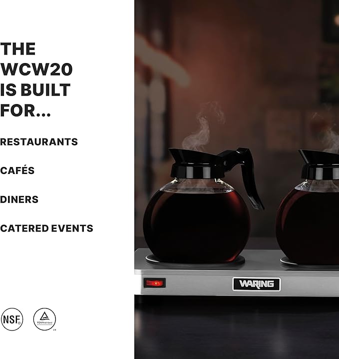 Waring Commercial WCW20 Café Deco Double Coffee Carafe Warmer, 120V, 5-15 Phase Plug,Silver