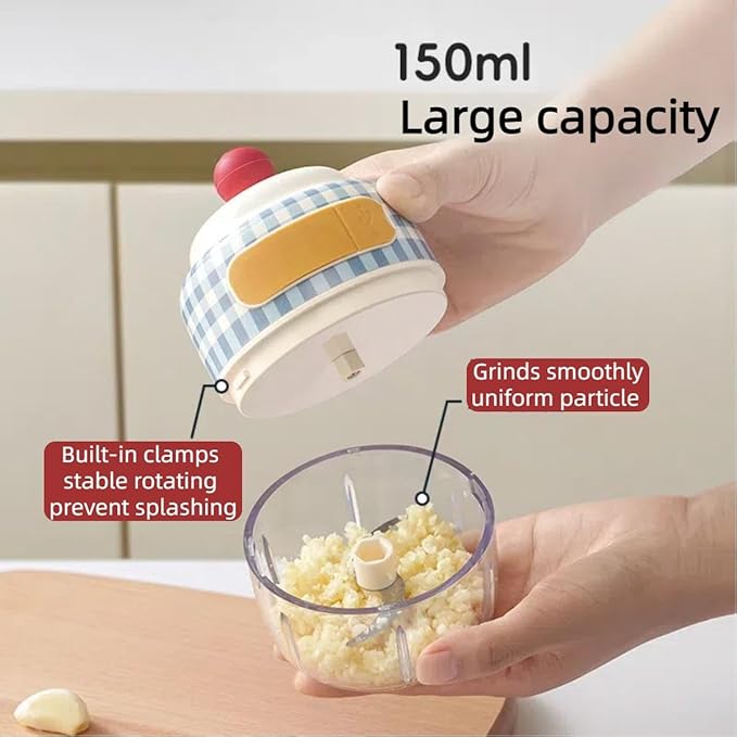 Velytycheon150ML Electric Garlic Chopper, Cordless Mini Chopper for Garlic Onion Ginger, USB Rechargeable Portable Vegetable Blender for Kitchen Cooking, Baby Food, Meat, Chili, Fruit (Blue)