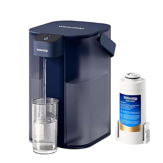 Waterdrop Electric Water Filter Pitcher, Rechargeable Water Dispenser, Instant 200-Gallon 15-Cup Countertop System, NSF/ANSI 401&53&42&372, Reduce PFOA/PFOS, Lead, Chlorine, Blue, Does not Lower TDS