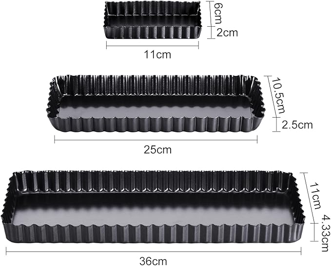Boao 3 Pcs Rectangular Tart Pans 14‘'/10‘'/4‘' Nonstick Quiche Pan with Removable Loose Bottom Fluted Edges for Thanksgiving Christmas Pies, Biscuits, Cakes, Desserts, Bread