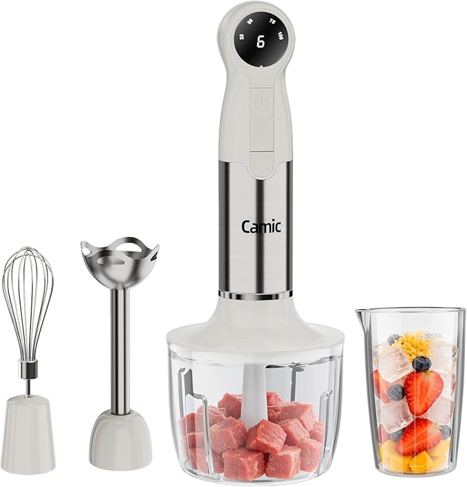 Cordless Immersion Blender Hand Blenders Set,Variable Speed 4 in 1 Stick Emulsifier with Chopper and Whisk for Soup, Baby Food and Smoothies,White