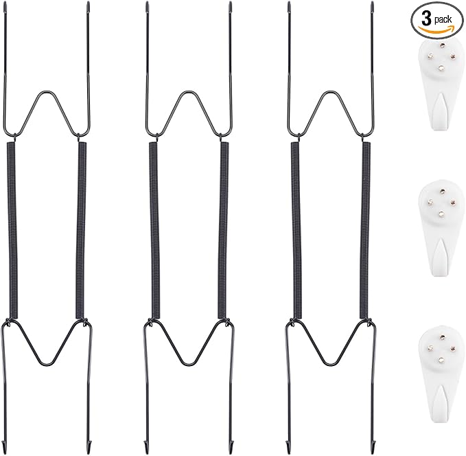 3 Pack Plate Hangers for The Wall, Suitable for 10-14 inch Art Plate, Stainless Steel Invisible Heavy Duty Wire Plate Holder with Wall Hooks, Plate Hangers for Displaying Plates, Platter, Dish, Black