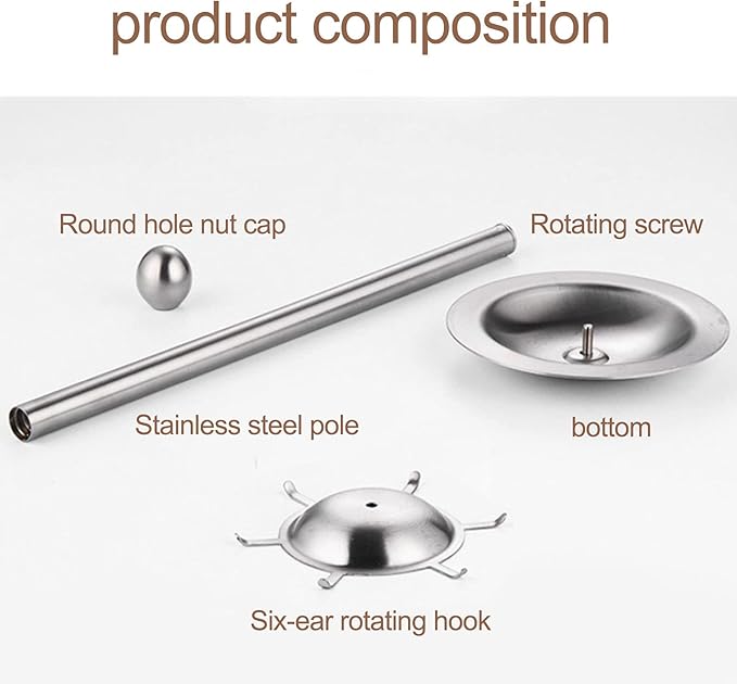 Firlar Kitchen Utensil Holder Organizer, Stainless Steel Kitchen Hooks Rack Kitchen Utensil Stand Countertop 360 Degree Rotating Utensil Holder with 6 Hooks for Kitchen Tabletop