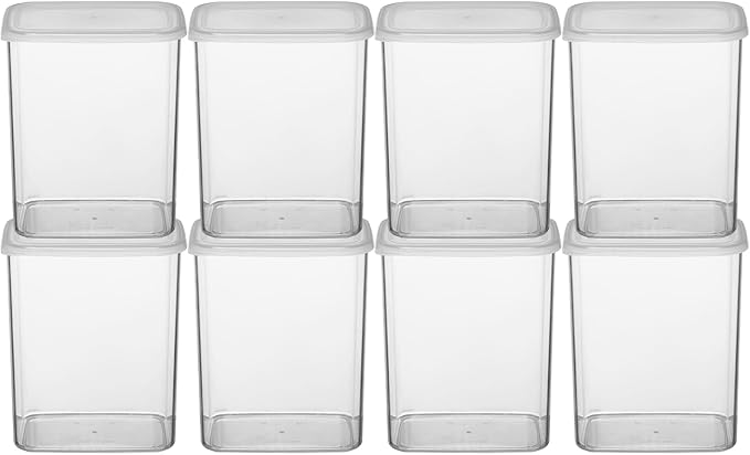 novelinks Clear Plastic Jars with Lids, Reusable Empty Rectangular Storage Containers for Household and Kitchen Organizing (8 Pack Large)