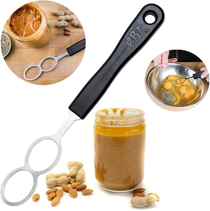 PBT - Peanut Butter Mixer, Stainless Steel Stirring Tool for Natural Peanut Butter, Dough, Yogurt, Sauces, and More - Fits Any Container Size, Less Mess, Dishwasher Safe (BLACK)