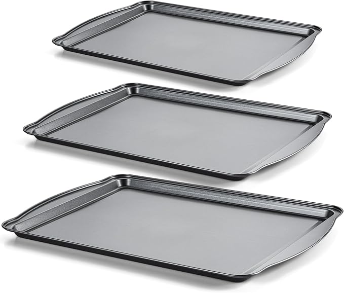 Baking Sheet Set of 3 - Carbon Steel Cookie Sheet for Baking, 17/15/13 Inch, Nonstick Baking Pan with Dual Handles, Stackable, Rust & Warp Resistant, Perfect for Baking, Roasting, and More