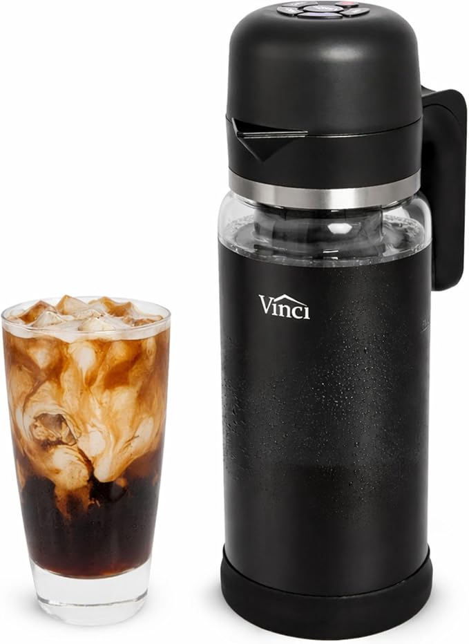 VINCI Express Cold Brew, Electric Cold Brew Coffee Maker in 10 minutes, 3 Brew Strength Settings & Cleaning Cycle, Easy to Use & Clean, Glass Carafe (2.0 Liters / 68 Fl.oz) Capacity