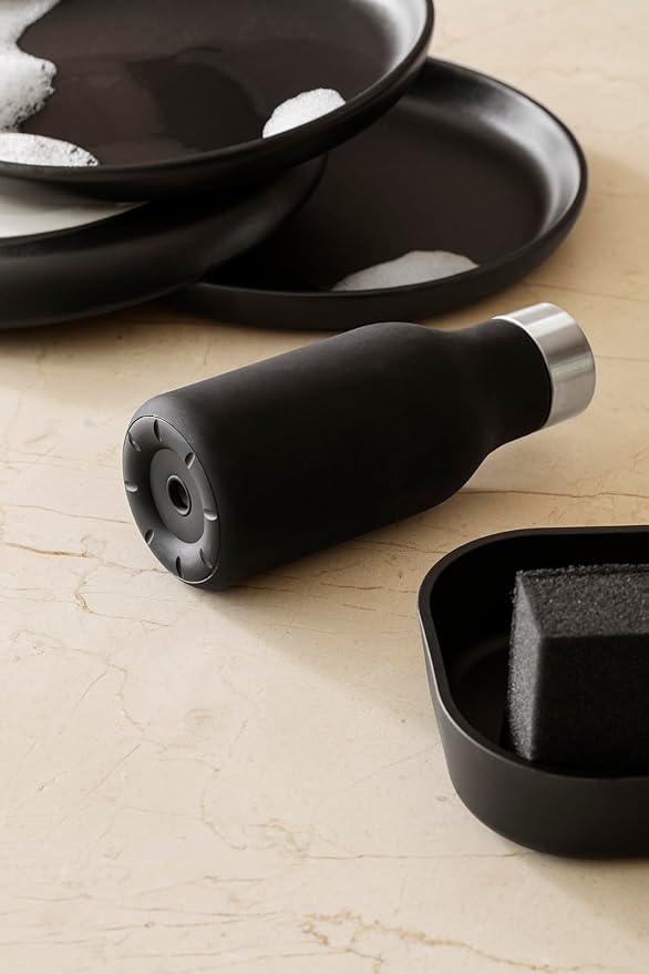 EVA SOLO | Dishwashing Set | Soap Dish, Liquid Soap Dispenser, Dish Brush & Sponge | Dish Washing Accessories | Black
