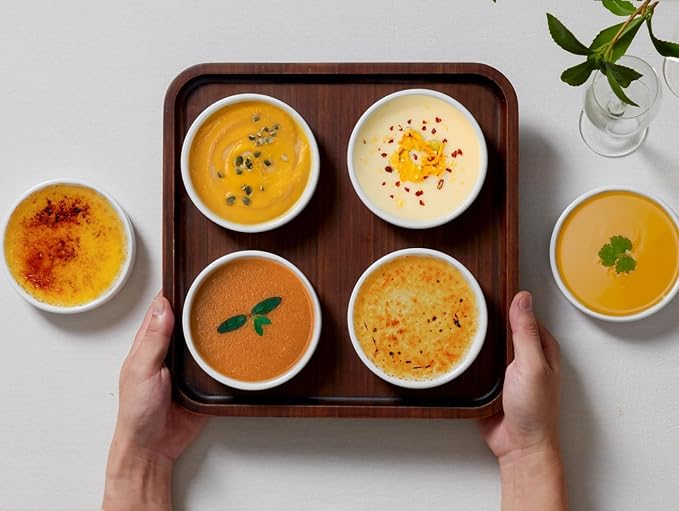 ONEMORE Ramekins 4 oz, Creme Brulee Ramekins Oven Safe Ceramic Shallow Souffle Dishes for Baking Custard, Mini Pies, Puddings and Dipping Sauces 4.5 inch White Mini Round Quiche Pans Set of 6