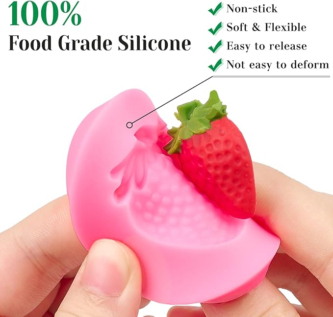 5 PCS Silicone Strawberry Molds, 3D Strawberry Fondant Molds for Chocolate, Candy, Cake Decoration, Cupcake Topper