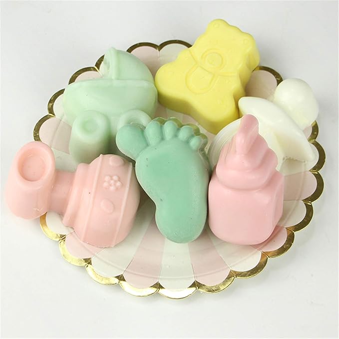 Joyeee 1Pcs Baby Shower Theme Silicone Mold, Little Feet Bear Baby Carriages Baby Pacifier Fondant Mold for Sugarcraft, Cupcake, Ice Cube, Pastry, Polymer Clay, Soap, Wax Melt Making, Cake Decoration
