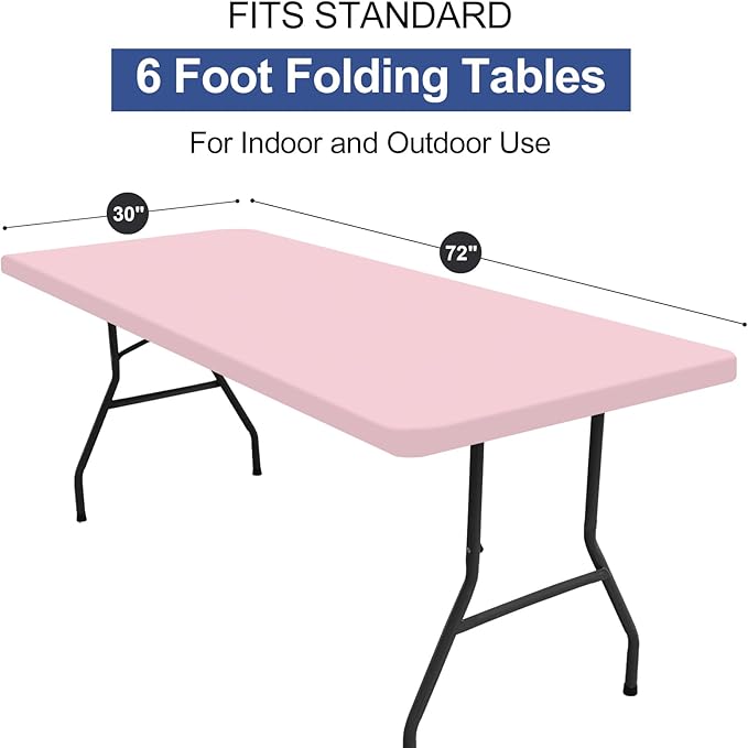 homing Rectangle Table Cloth Cover, Waterproof Polyester Elastic Fitted Tablecloth, Fits for 6 Foot Folding Tables, Washable Table Protector for Picnic, Camping, Outdoor (Pink, 30" x 72")