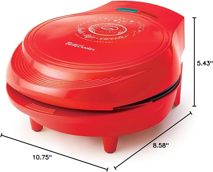 BETTY CROCKER Donut Maker, Mini Donut Maker with Nonstick Surface, Mini Donut Maker Machine with Cool Touch Handle & Makes 7 Delicious Fresh Donuts in Minutes, Red