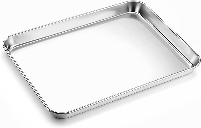 Onader 9 x 13 Inch Baking Sheet, Stainless Steel Quarter Sheet Pan for Baking & Roasting, Metal Cookie Toaster Oven Pan Tray, Heavy Duty & Dishwasher Safe, 1-Pack (Actual Size: 12.5" x 9.7")