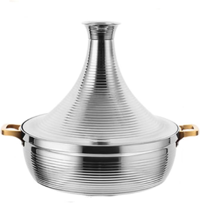 Stainless Steel Moroccan Tagine Pot, Large Moroccan Tajine Casserole with Cone-Shaped Lid, Non Stick Tagine Cooking Pot with 2 Handles(24cm/9.4in, Silver)