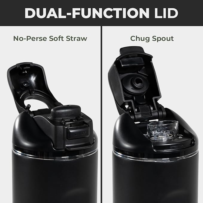 HydroJug Ease2o Water Bottle with Straw & Chug Lid, Stainless Steel, Vented Cap to Help Reduce Pressure, Water-Level Window, Cup Holder Friendly, Non-Slip Base – 40oz, Black