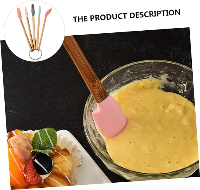Cute Kids Baking Supplies 5pc Wood Handle Silicone Baking Tools Set for Girls Food-grade