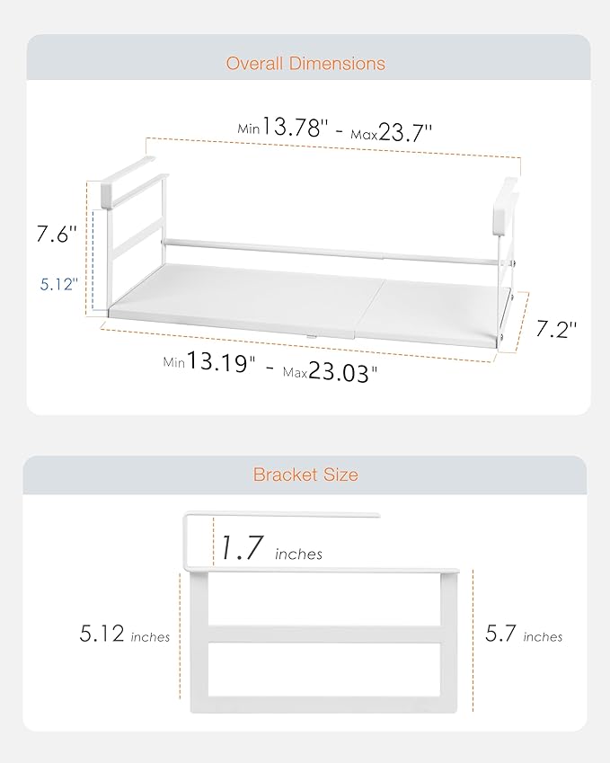 Under Shelf Storage Basket, 2 Pack Heavy-Duty Hanging Baskets Under Cabinet Shelf Organizer, Add-on Space Saver Kitchen, Pantry, Laundry Room, Slide-in White Large Shallow Depth Large