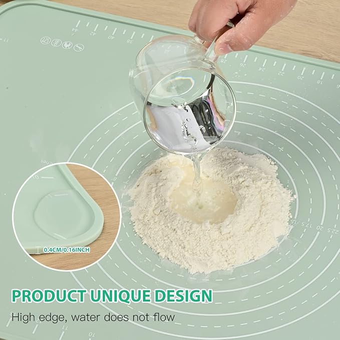 Silicone Pastry Mat 20"*16" Extra Thick Non Stick Baking Mat Food Grade Silicone Dough Rolling Bake Mat with Edge Heightening Green