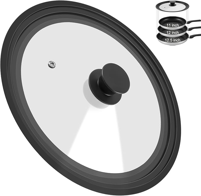 Universal Lid for Pots Pans and Skillets, Pan Cover Fit 11", 12",13" Diameter Cookware, Silicone Replacement Pan Lid Pot Lids for Frying Pans, Cast Iron,Tempered Glass Lid