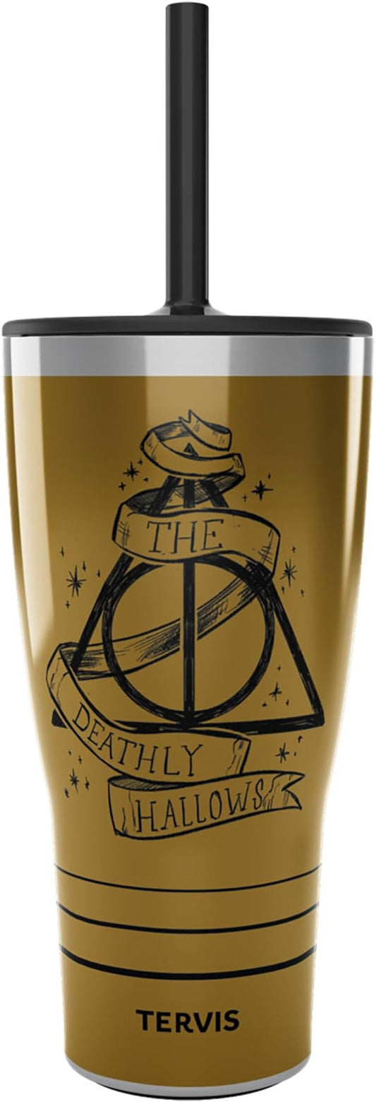 Tervis Traveler Harry Potter Deathly Hallows Triple Walled Insulated Tumbler Travel Cup Keeps Drinks Cold & Hot, 30oz - with Straw Lid, Stainless Steel
