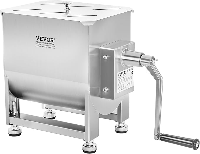 VEVOR Manual Meat Mixer, 30 Pound Capacity Tank Meat Processing Equipment, Stainless Steel Meat Mixer, Sausage Mixer Machine with Lid and Handle, Ground Beef Hand Mixer, Silver