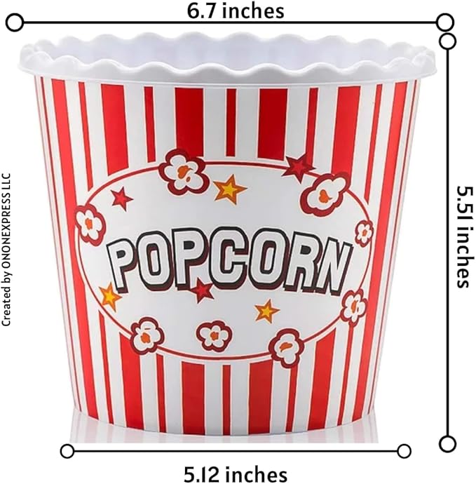 Modern Style Reusable Plastic Popcorn Box/Popcorn Containers/Popcorn Bowls Set for Movie Theater Night - (BPA Free - 6 Pack-75 oz) (6, RED)