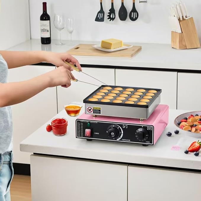 Commercial Mini Dutch Pancake Maker,25PCS Dorayaki Maker,Non-stick Dutch Poffertjes Grill,Stainless Steel Muffin Waffle Maker,Electric Hotcakes Machine for Breakfast,Snacks,Desserts