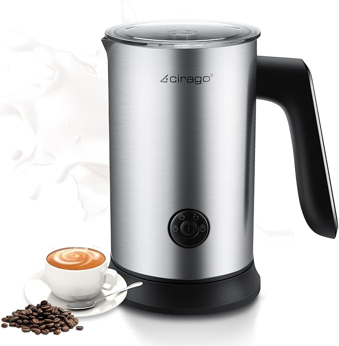 CIRAGO Milk Frother 4 in 1 Electric Milk Steamer Automatic Hot & Cold Foam Maker and Milk Warmer for Latte, Cappuccinos, Macchiato, Hot Chocolate Milk