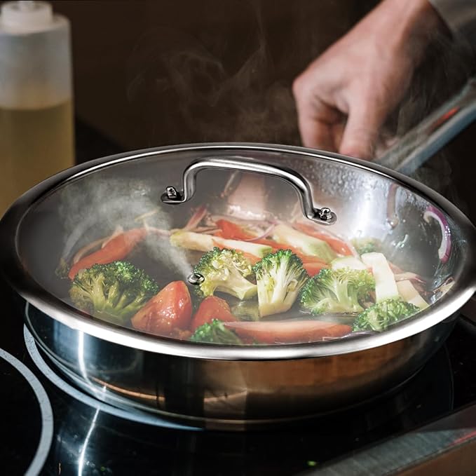 Universal Glass Lid for Pots, Pans Skillets 34cm/13Inch - Tempered Glass Cookware Lid with Handle Frying Pan Cover for Cast Iron, Non-Slip Grip, Sealed Edges
