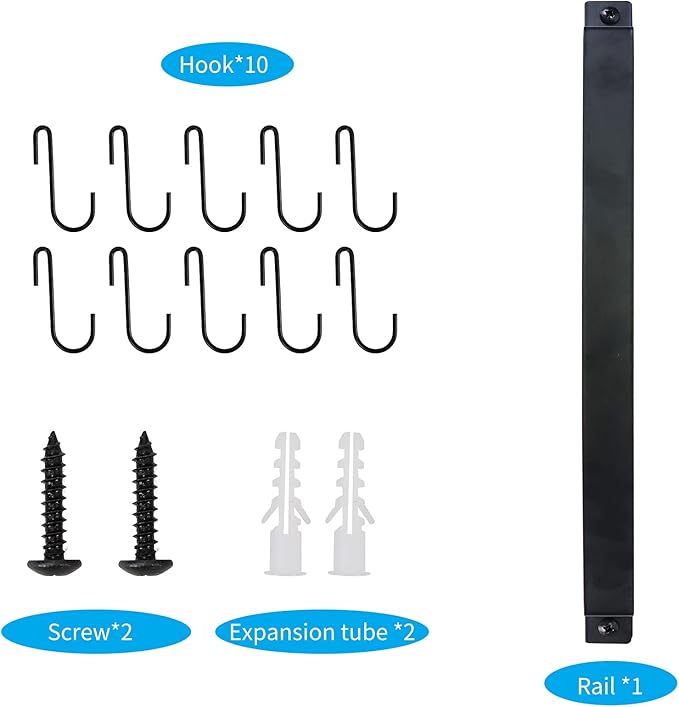 Wrought Iron Kitchen Holder: 10-Hook Wall-Mounted Utensil Rack with Black Finish - Ideal for Pots, Pans, Coffee Mugs