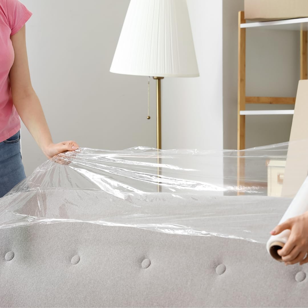 WOD SFCB80 Heavy Duty Hand Stretch Film Wrap 80 Gauge Thick with Dispenser - Clear Shrink Wrap Ideal for Moving, Packing, & Palletizing Applications: 5" in. x 1000 Ft (6-Rolls)
