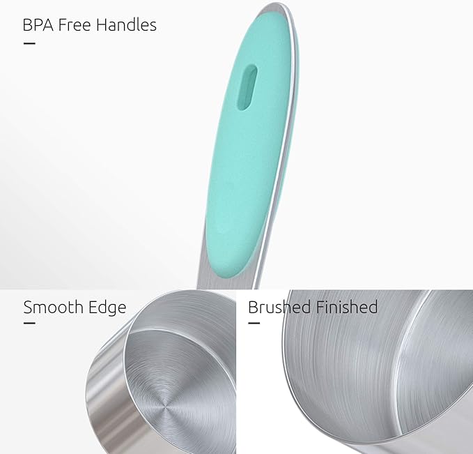 U-Taste 18/8 Stainless Steel Measuring Cups and Spoons Set of 10 and 600ºF Heat Resistant 13.76" Long, 3.63" Wide Wok Spatula for Kitchen Stir Fry (Aqua Sky)