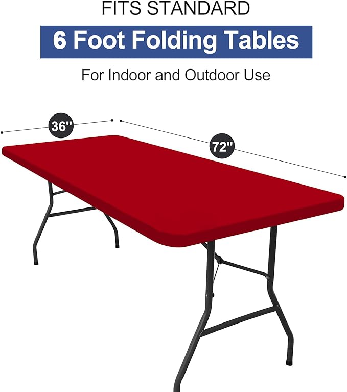 homing Rectangle Table Cloth Cover, Waterproof Polyester Elastic Fitted Tablecloth, Fits for 6 Foot Folding Tables, Washable Table Protector for Christmas, Holiday, Party (Red, 36" x 72")