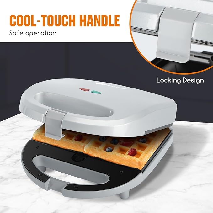 Aigostar Sandwich Maker Panini Press Grill, 3 in 1 Waffle Maker with Removable Non-stick Plates, Electric Grilled Cheese Maker, Portable Cool Touch Handle, Led Indicator Lights & Easy to Clean, 750W